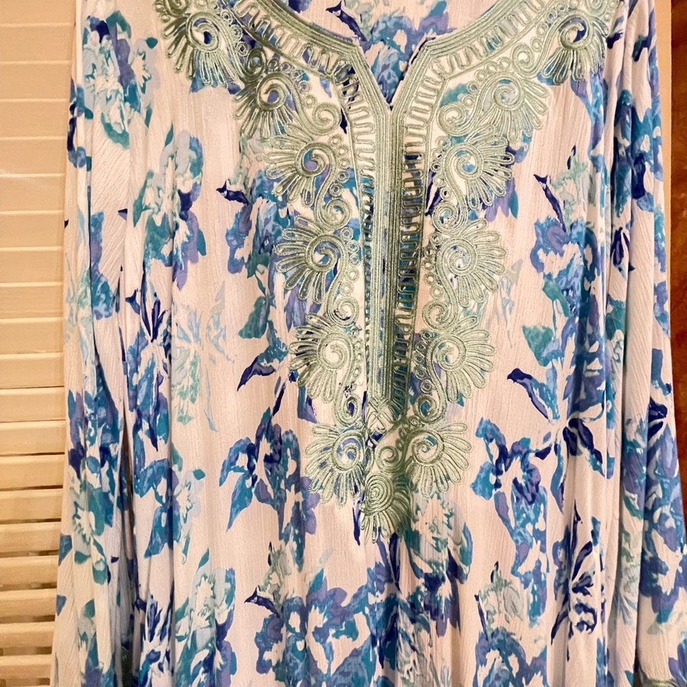 Elegant  Abaya Blue Floral Long Sleeve Dress from UAE